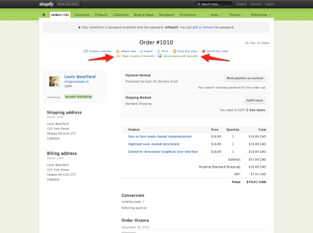 Invoicify order history for Shopify invoices