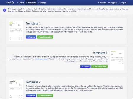 Invoicify templates for Shopify invoices